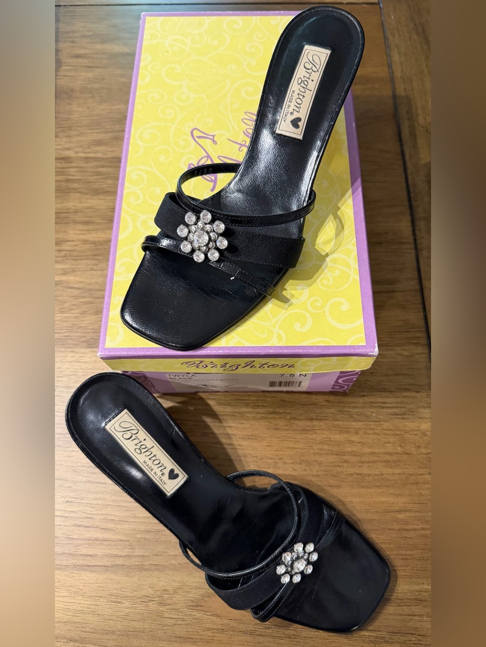 Twyla Brighton Black Crystal-Embellished Slide Heels